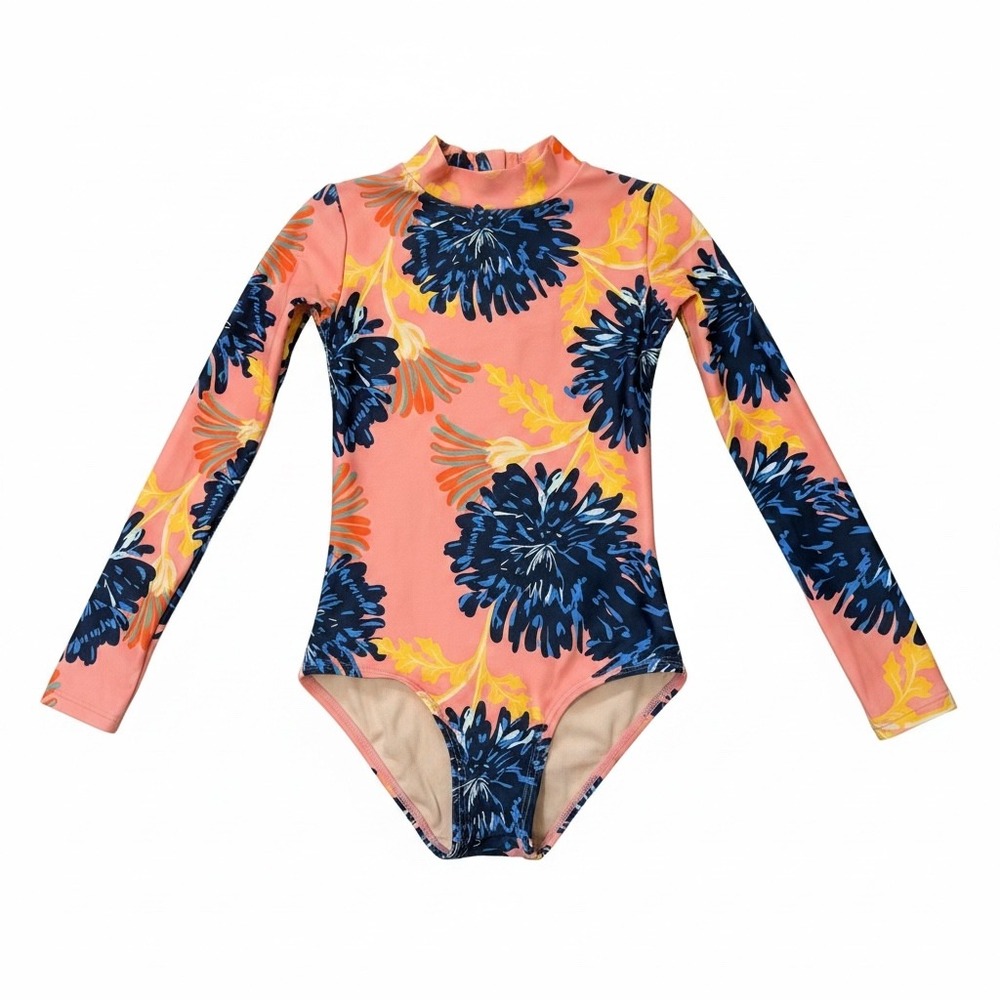 Mott50 Girls Long Sleeve One Piece Swimsuit Floral Rash Guard UPF 50+ Pink 4/5
